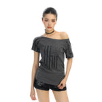 6032294113828,6032294113829,6032294113830, Off-Shoulder Flag Print Short Sleeve Top