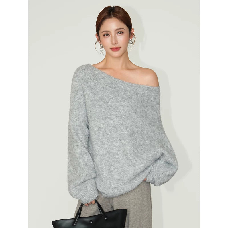 alt_id_5047134522, Off-Shoulder Fuzzy Pullover Sweater