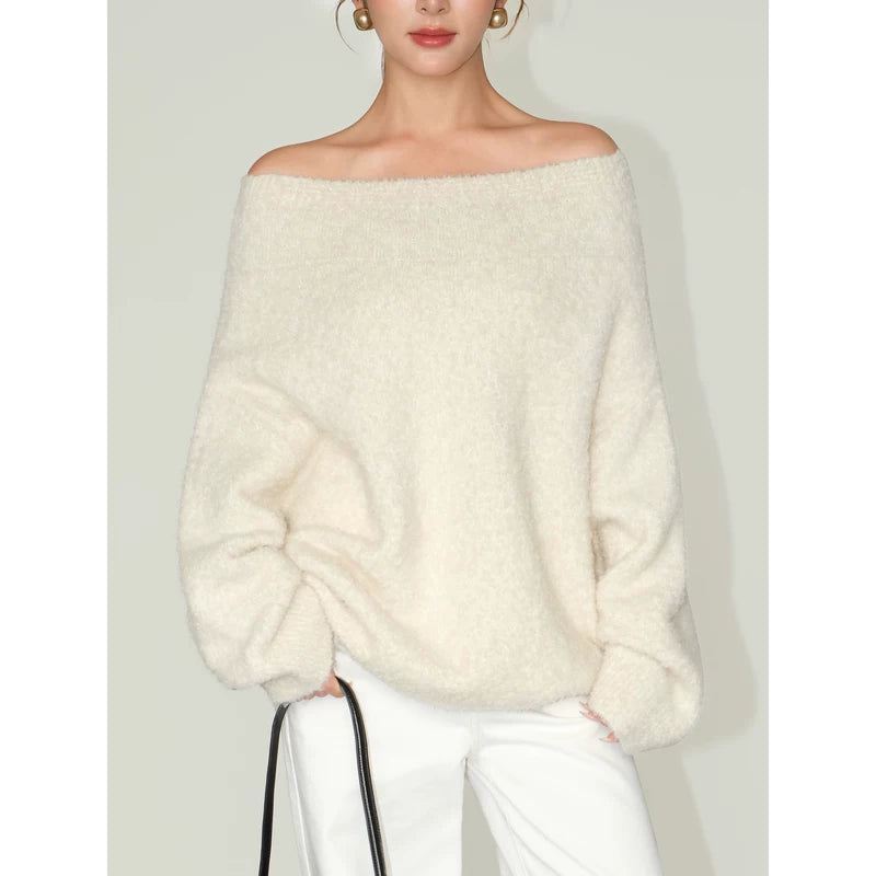 Off-Shoulder Fuzzy Pullover Sweater 4