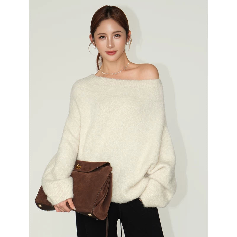 alt_id_2973553557, Off-Shoulder Fuzzy Pullover Sweater