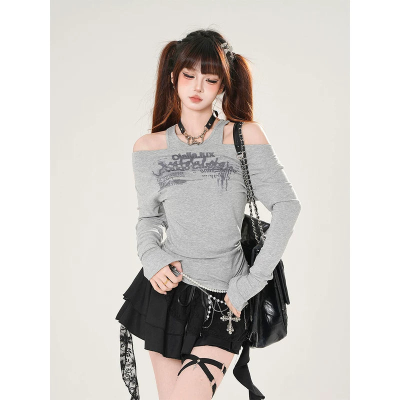 Off Shoulder Graphic Long Sleeve Pullover 2