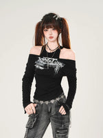 1627207:28341,6083682326426,1627207:28341,6083682326424,1627207:28341,6083682326425,6083682326426,6083682326424,6083682326425, Off Shoulder Graphic Long Sleeve Pullover