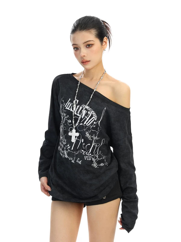 Off-Shoulder Graphic Long Sleeve Top 2