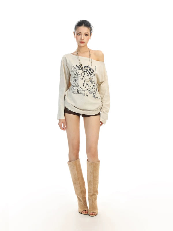 Off-Shoulder Graphic Long Sleeve Top 3