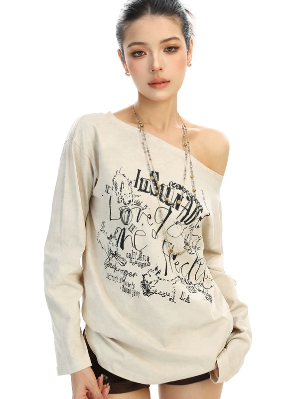 Off-Shoulder Graphic Long Sleeve Top 5