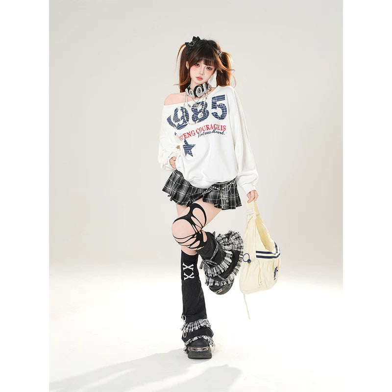 Off-Shoulder Graphic Pullover Sweatshirt Top 5