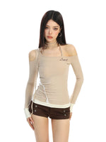 Off-Shoulder Halter Long-Sleeve Pullover Top 4