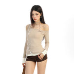 6195844410159,6195844410160,6195844410161, Off-Shoulder Halter Long-Sleeve Pullover Top