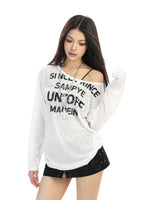 Off-Shoulder Letter Print Long-Sleeve Top 5