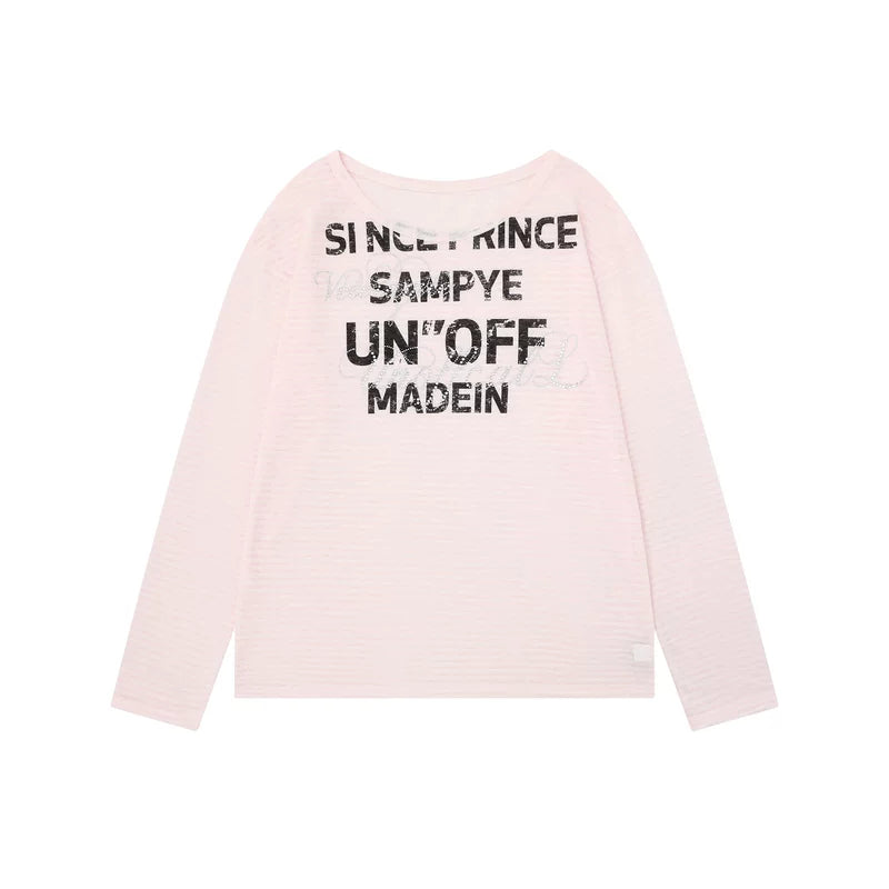 6190095710146,6190095710147,6190095710148, Off-Shoulder Letter Print Long-Sleeve Top