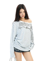 Off-Shoulder Letter Print Long-Sleeve Turtleneck 4