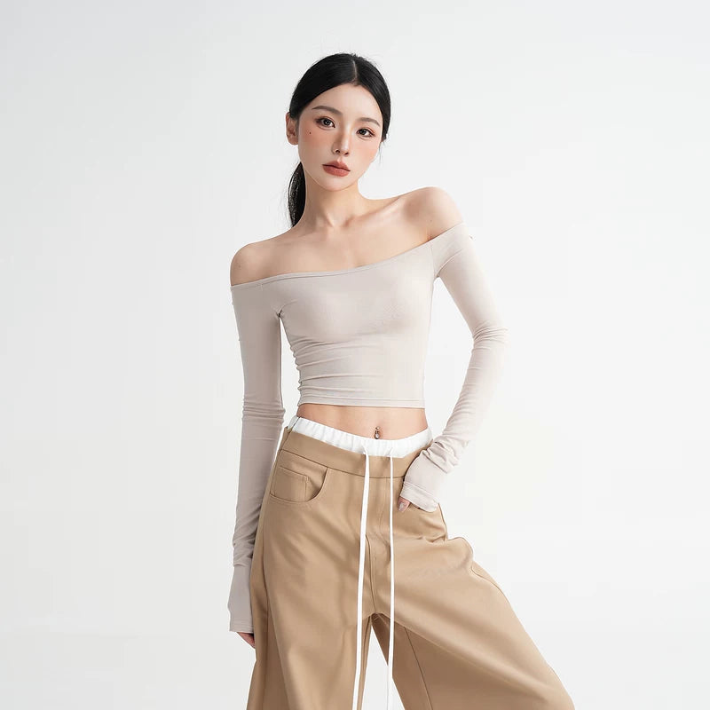 6034690521690,6034690521691,6034690521692, Off-Shoulder Long Sleeve Crop Top