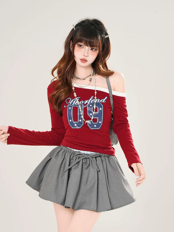 1627207:28326,6099626211967,1627207:28326,6099626211965,1627207:28326,6099626211966,6099626211967,6099626211965,6099626211966, Off-Shoulder Long Sleeve Graphic Pullover Top