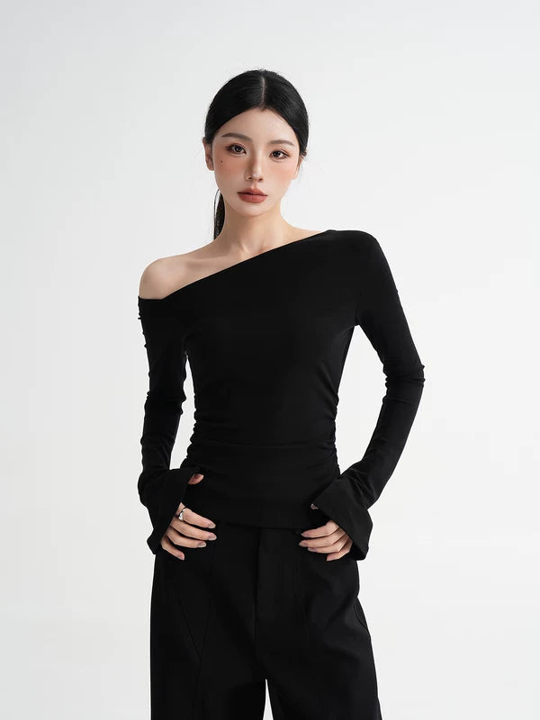 Off-Shoulder Long Sleeve Slim T-Shirt 3