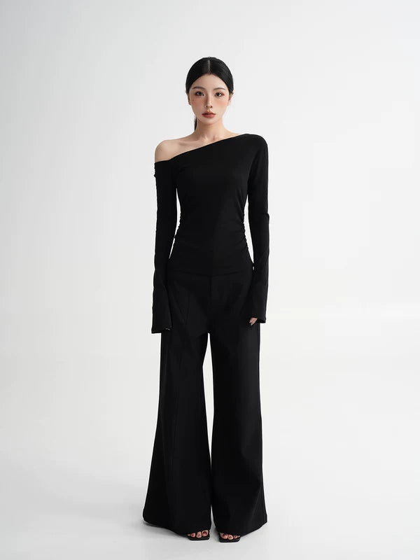 Off-Shoulder Long Sleeve Slim T-Shirt 5