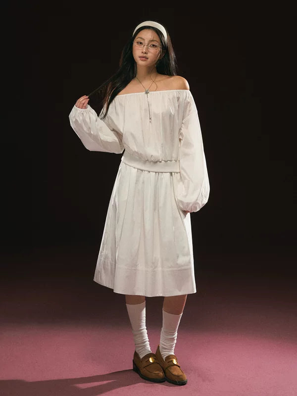 Off-Shoulder Long Sleeve Top and Skirt 4