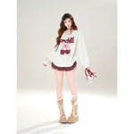 Off-Shoulder Plaid Cherry Graphic Sweatshirt 4