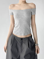 Off-Shoulder Ribbed Short Sleeve T-Shirt 5