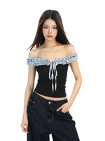 ,6195478262255,6195478262256,6195478262257, Off Shoulder Ruffled Bow Tie Knit Tank