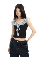 Off Shoulder Ruffled Bow Tie Knit Tank 4