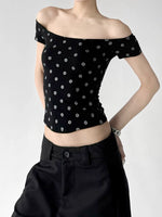 Off-Shoulder Slim Fit Floral Knit Top 2