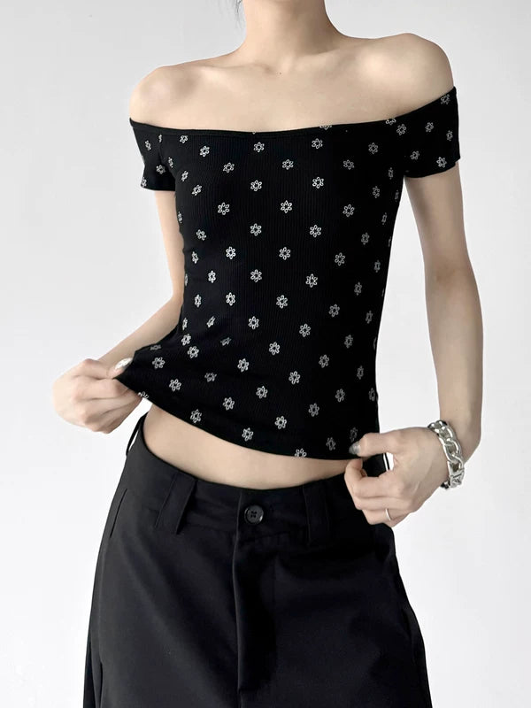 Off-Shoulder Slim Fit Floral Knit Top 3