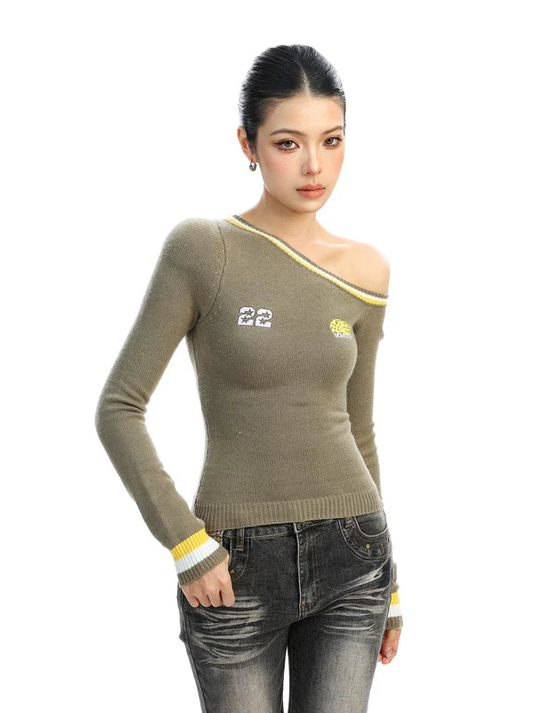 ,6022042233648,6022042233649,6022042233650, Off-Shoulder Sporty Knit Turtleneck Sweater