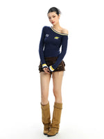 Off-Shoulder Sporty Knit Turtleneck Sweater 3