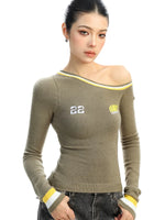 Off-Shoulder Sporty Knit Turtleneck Sweater 4