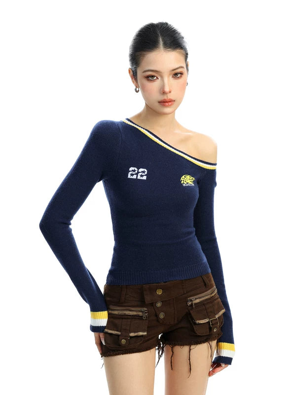 Off-Shoulder Sporty Knit Turtleneck Sweater 5