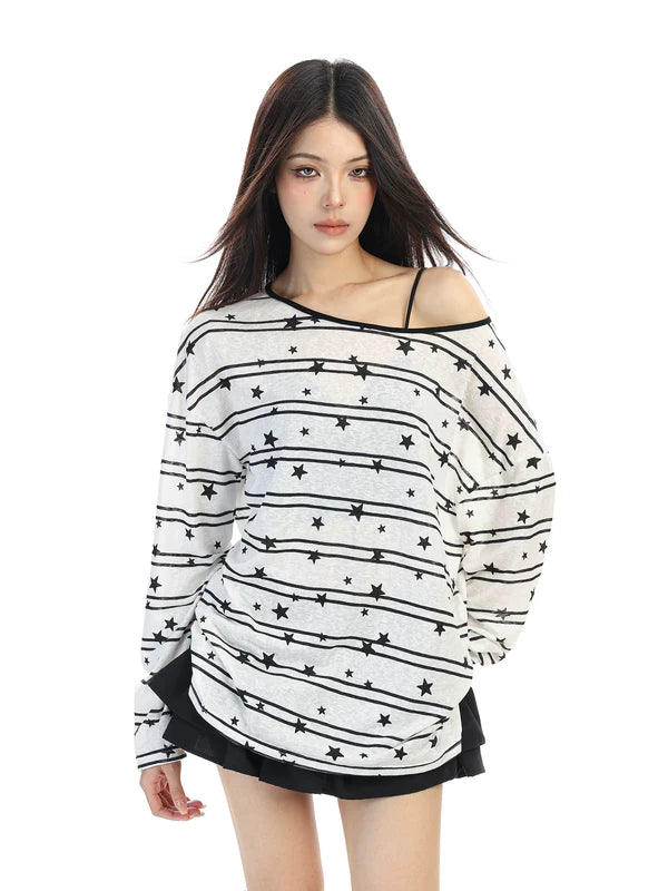 Off-Shoulder Star Print Long Sleeve Top 5