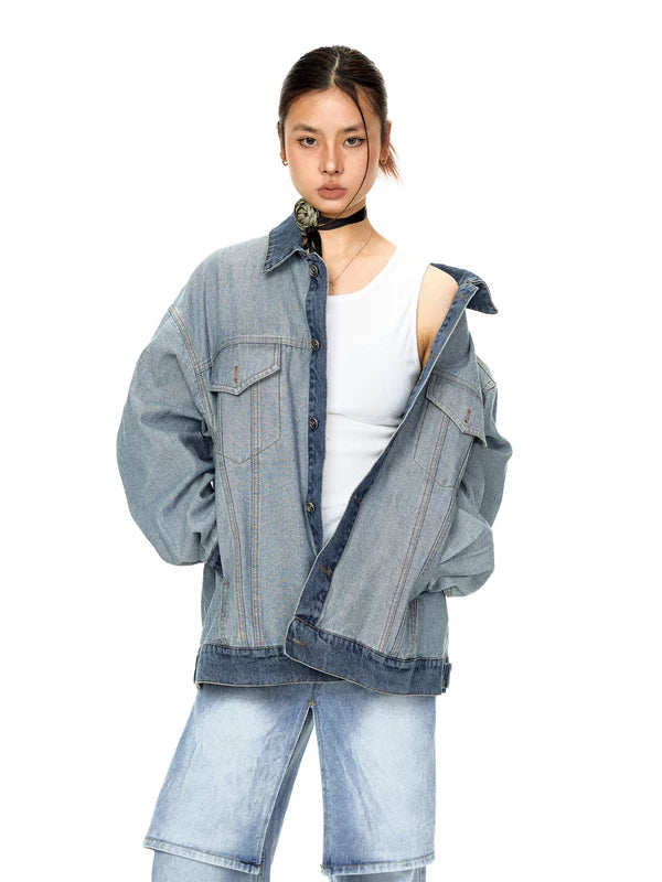 ,6047320697481,6047320697482,6047320697483,6047320697484, Oversized Distressed Deconstructed Denim Jacket