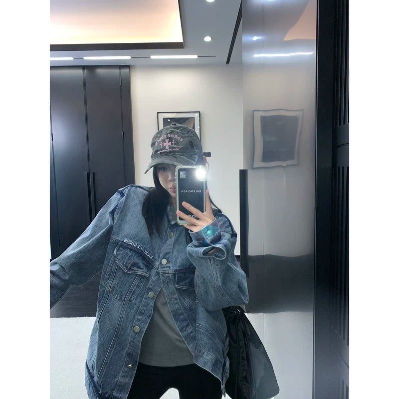 Oversized Distressed Washed Denim Jacket 2