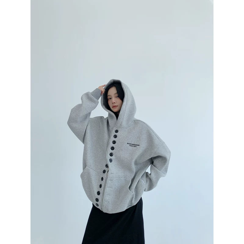 Oversized Double-Breasted Hooded Fleece Jacket 2