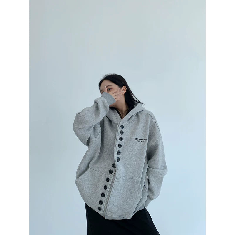 Oversized Double-Breasted Hooded Fleece Jacket 5