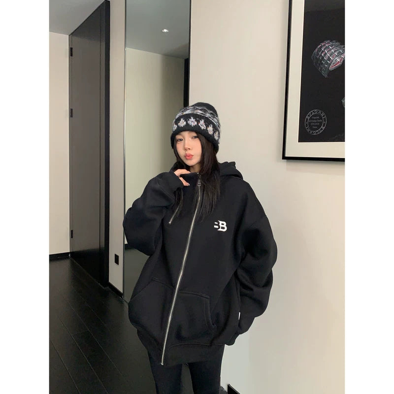 Oversized Double Zipper Hooded Jacket 2