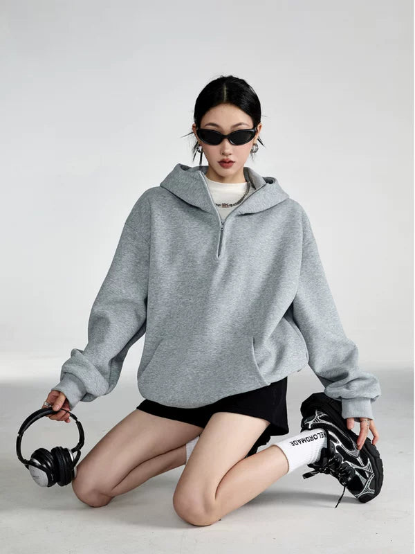 Oversized Half-Zip Hooded Sweatshirt 2