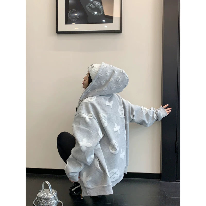 Oversized Hooded Zip Jacket with Embroidery 2