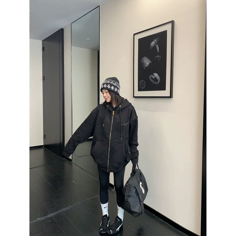 Oversized Hooded Zip Jacket with Embroidery 4