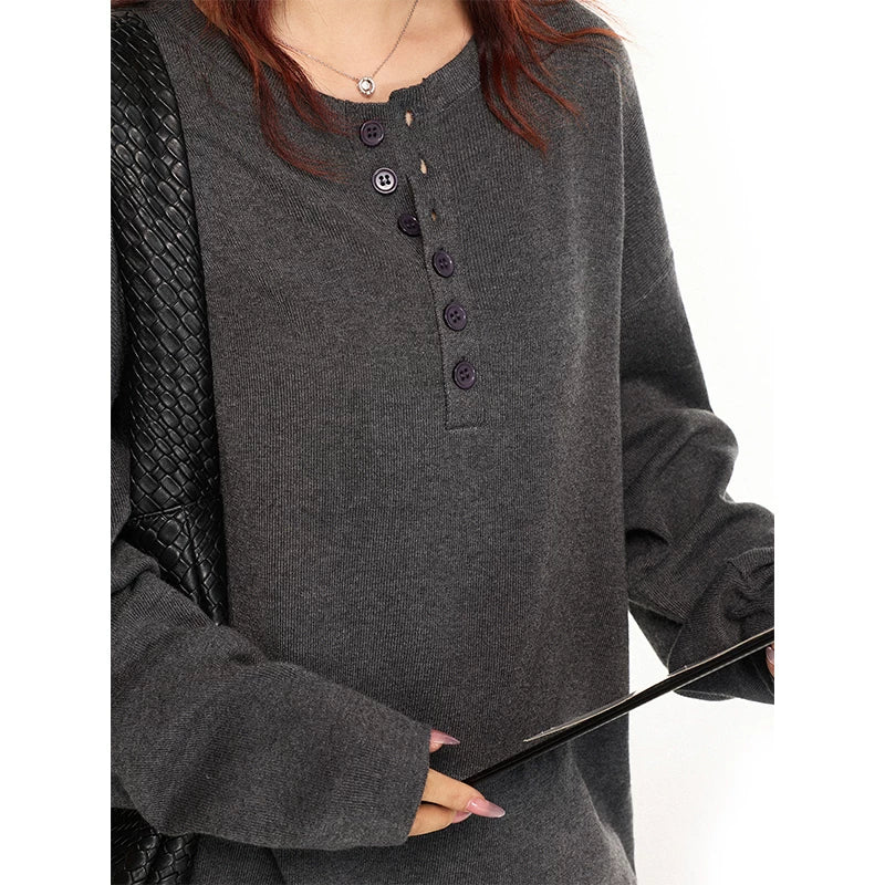 Oversized Knit Henley Long Sleeve Sweatshirt 4