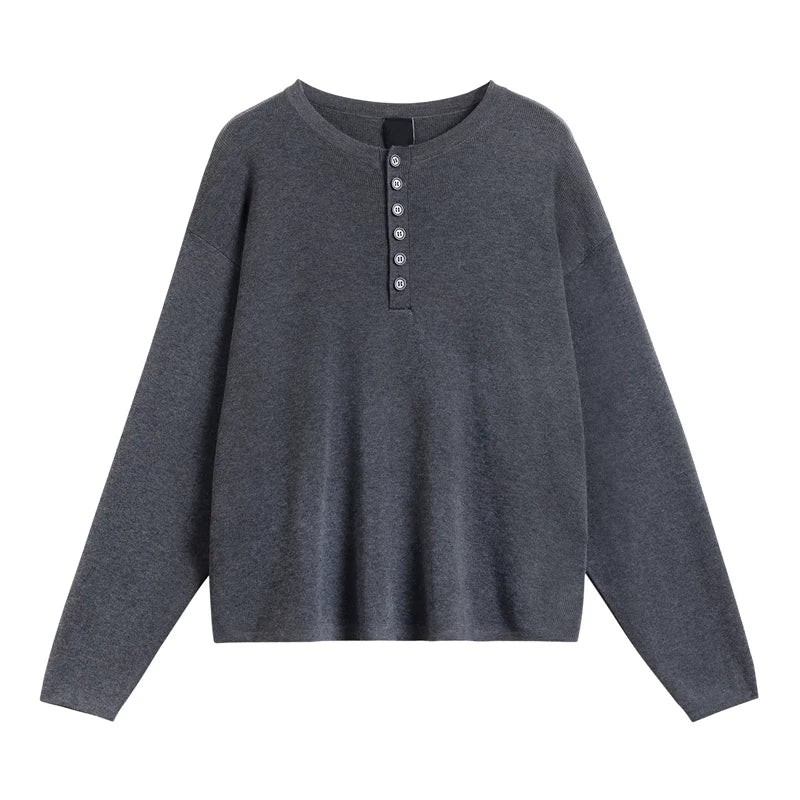 Oversized Knit Henley Long Sleeve Sweatshirt 5