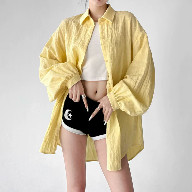 6028537452313,6028537452314,6028537452315, Oversized Long Sleeve Lightweight Button Up Shirt