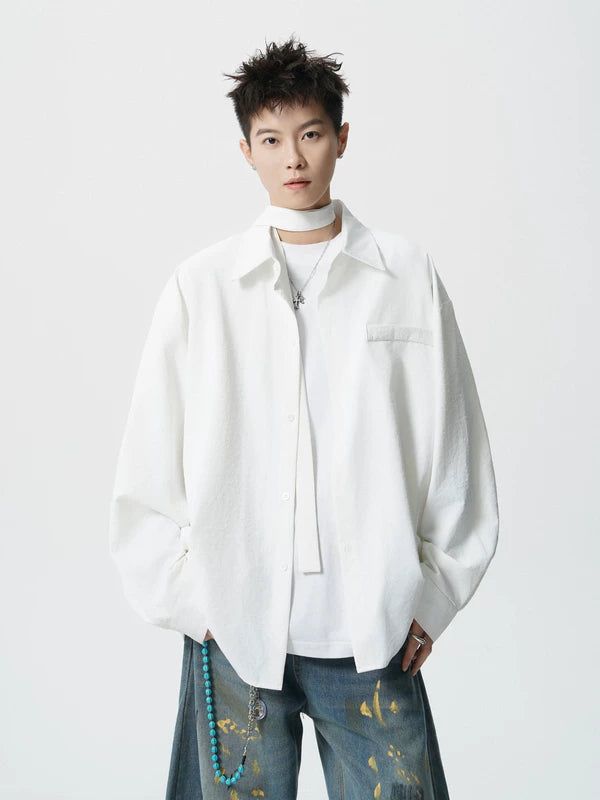 Oversized Long Sleeve Shirt with Tie 5
