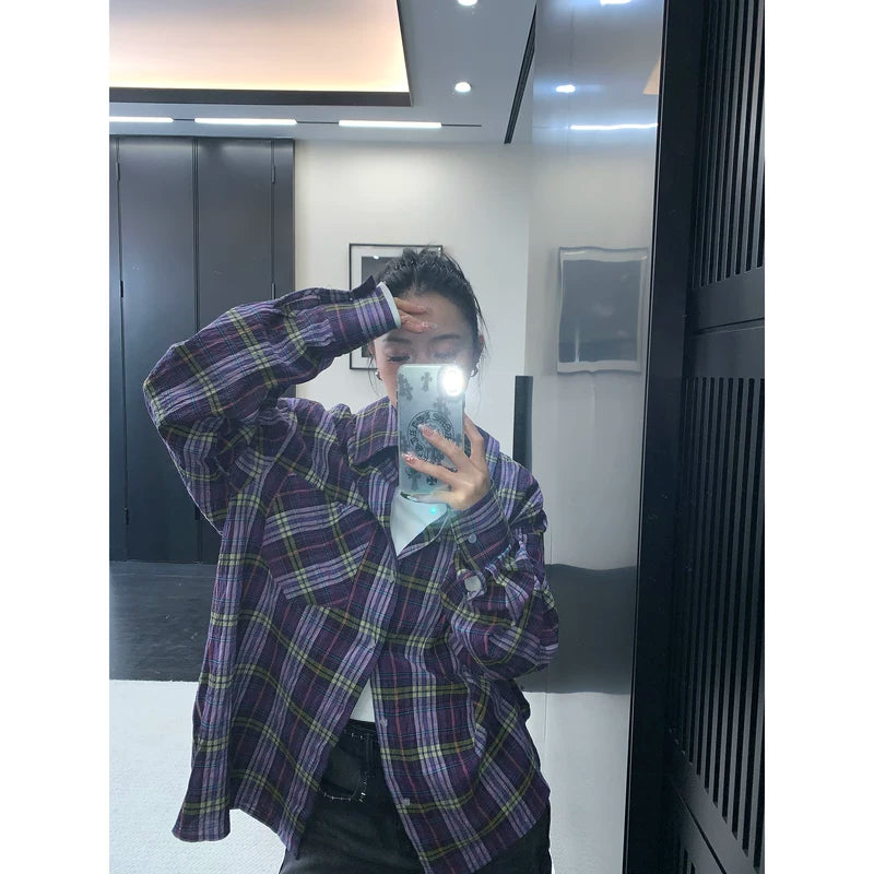 Oversized Plaid Button Down Shirt With Tie 2