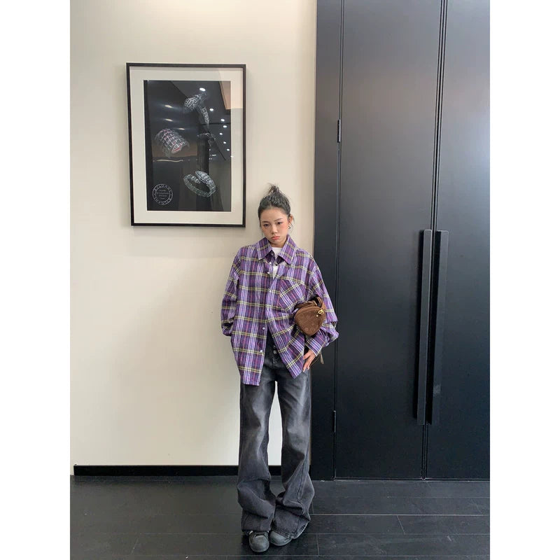 Oversized Plaid Button Down Shirt With Tie 3