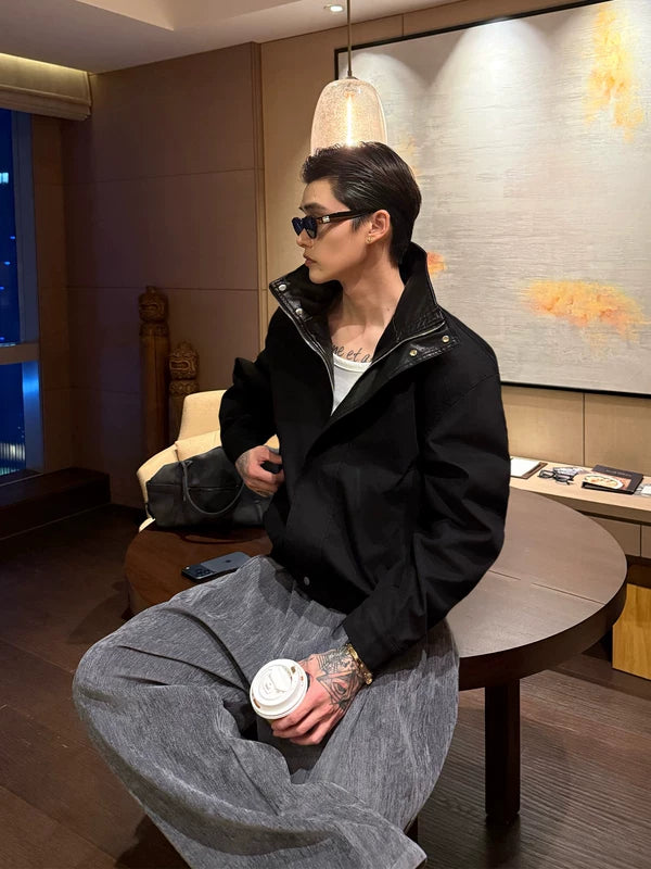 Oversized PU Leather Patchwork Casual Jacket 5