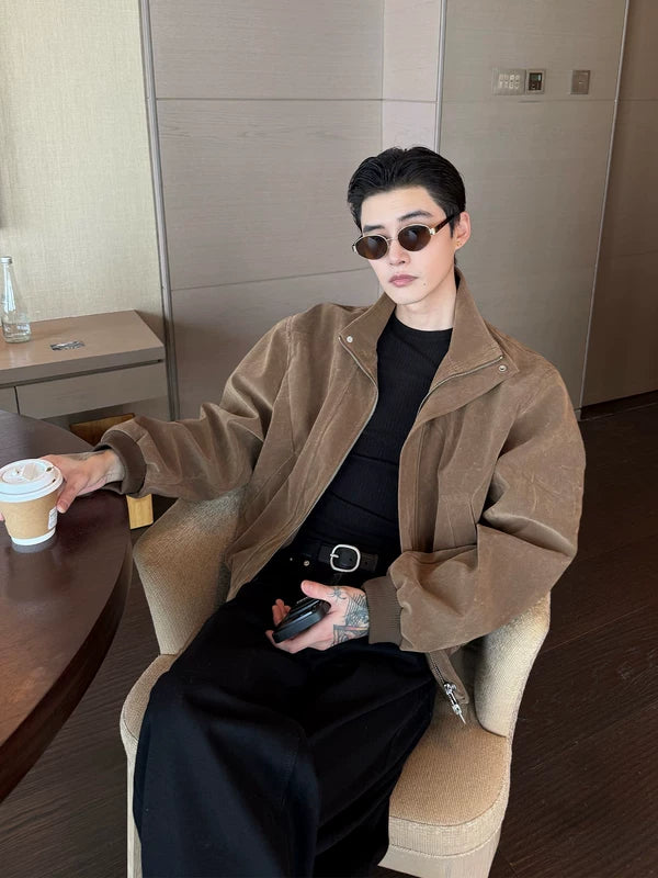 Oversized Textured Zip-Up Lapel Jacket 2