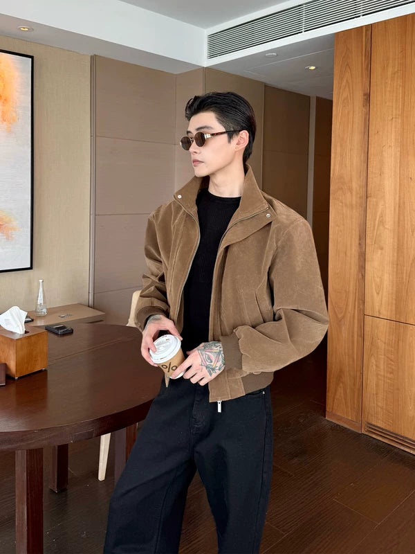 Oversized Textured Zip-Up Lapel Jacket 4