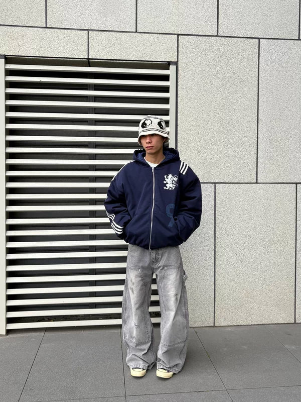 Oversized Zip-Up Hooded Sweatshirt Jacket 4