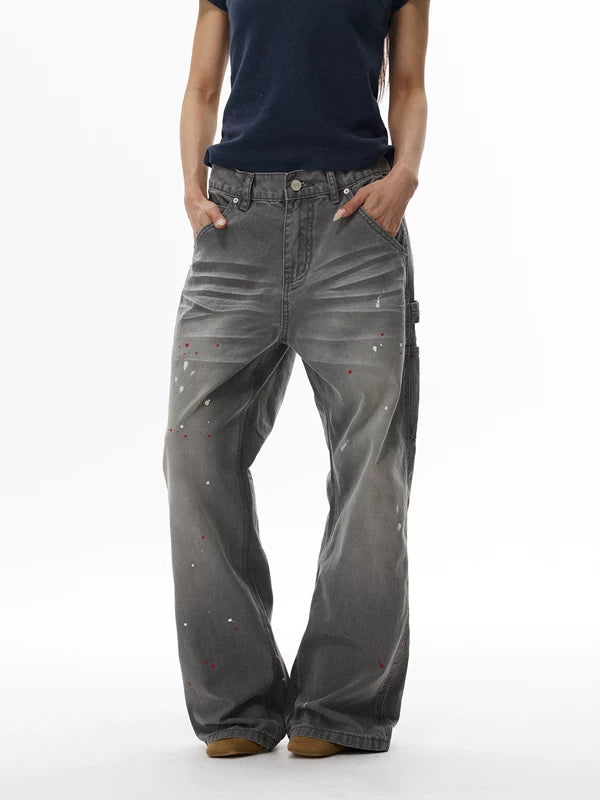 Paint-Splatter Streetwear Wide Leg Jeans Pants 3